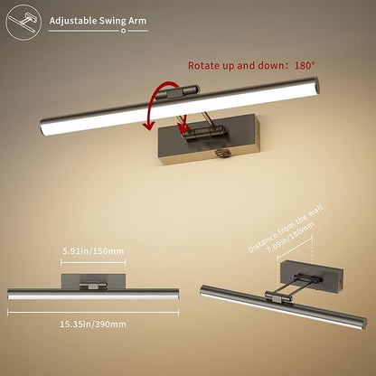 JUSHENG Battery Operated Picture Lights for Wall Brushed Grey 3CCT Dimmable Gallery Lights with Remote and Timer Wireless Painting Lights for Artwork, Display, Portraits 15.35'' Inch 3W