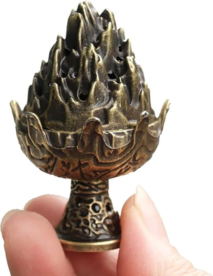 3 PCS Mini Brass Lotus Incense Holder, Small Flower Vintage Cone Incense Burner with Lid - Elegant Desktop Ash Catcher for Home, Office, Yoga, Meditation, Spa, Teahouse Decor (Bronze, 2.7×3cm)