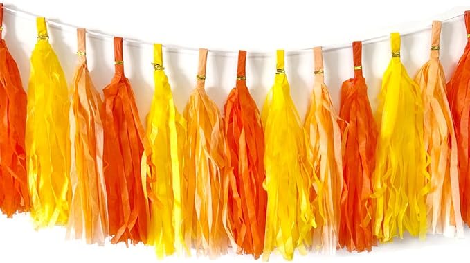 30pcs Paper Tassels Garland Banner Tissue Paper Tassel DIY Hanging Paper Decorations Party Tassel Garland Decor Baby Shower Nursery Wedding Festival Baby Shower Decoration(30, Yellow Orange)