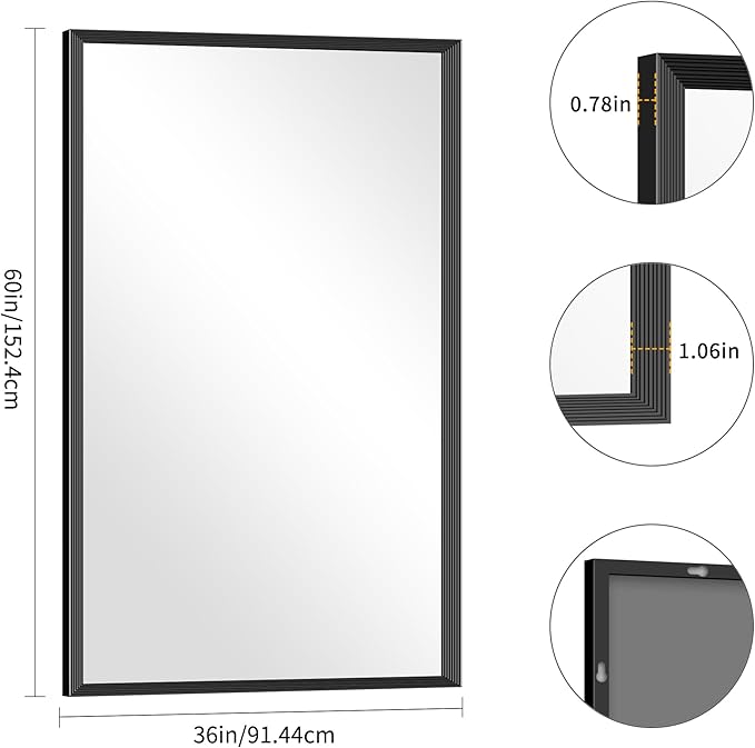 Black Bathroom Mirror 36 x 60 Inch Rectangle Wave Beveled Frame for Wall Bathroom Vanity Mirror for Over Sink, Tempered Glass,for Entryway Hangs, Bathroom Living Room Horizontal or Vertical