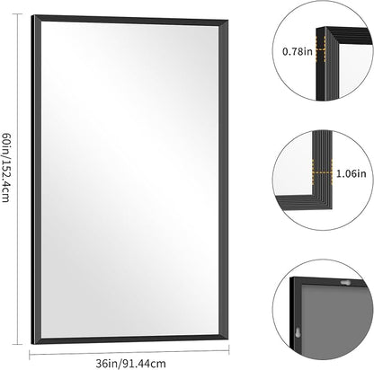 Black Bathroom Mirror 36 x 60 Inch Rectangle Wave Beveled Frame for Wall Bathroom Vanity Mirror for Over Sink, Tempered Glass,for Entryway Hangs, Bathroom Living Room Horizontal or Vertical