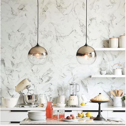 Gradient Silver Glass Globe Pendant Light,Spherical Glass Hanging Light Fixtures Island Ceiling Lamp (9.8'')