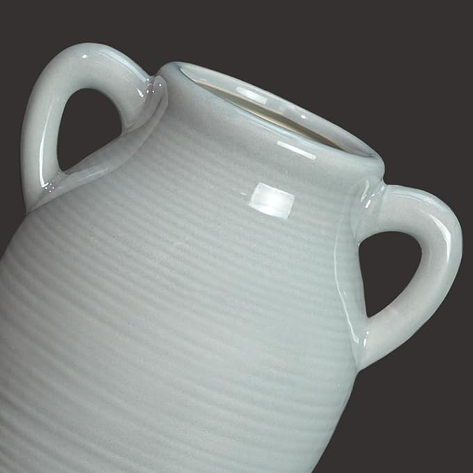 Sunddo Gray Ceramic Vase 8 Inch Modern Decorative Vase with 2 Handles, Neutral Gray Centerpiece for Table, Living Room, Bathroom Decoration, Mantel, Shelf Decor,