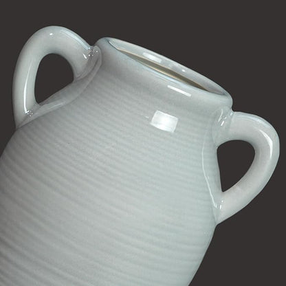Sunddo Gray Ceramic Vase 8 Inch Modern Decorative Vase with 2 Handles, Neutral Gray Centerpiece for Table, Living Room, Bathroom Decoration, Mantel, Shelf Decor,