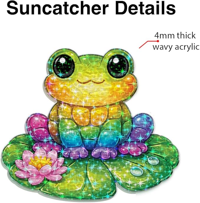 Rainbow Lotus Frog Acrylic Suncatcher, Window Hanging Sun Catcher Ornament, Crystal Prism Light Catcher Decor, Sunlight Window Decor, Aesthetic Home Decor Gift