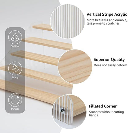 nianfeng Tiered Spice Rack, 5-Tier Spice Pantry Kitchen Cabinet Organizer, 12-Inch, Natural Wood Acrylic Stair Riser Stand, Countertop Seasoning Shelf