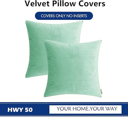 HWY 50 Aqua Green Velvet Throw Pillow Covers 20x20 Inch, Pack of 2 Soft Cozy Solid Decorative Luxury Cushion Cases for Couch Sofa Bed Living Room Bedroom