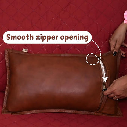 100% Lambskin Leather Pillow Cover - Sofa Cushion Case - Decorative Throw Covers for Living Room & Bedroom, 12X20 Inch - Mango Tan Antique Box Pack of 1