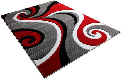 Masada Rugs, Sophia Collection Hand Carved Area Rug Modern Contemporary Red White Grey Black (8 Feet X 10 Feet)
