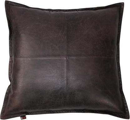 D DOLLY LAMB Lambskin Leather Pillow Cover - Sofa Cushion Case - Decorative Throw Covers for Living Room & Bedroom, 18x18 Inches - Dark Brown Crunch Box Pack of 1