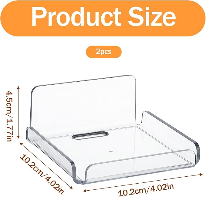 Small Floating Shelf for Wall, 4'' Mini Self Adhesive Clear Acrylic Wall Mount Shelves for Monitor Speaker Bedroom Living Room Storage & Decoration(2 Pcs)