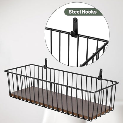 Wetheny Extra large Hanging Wire Basket with Detachable Wood Base and Steel Hooks - Farmhouse Décor Toilet Paper Basket - Wire Storage Organizer for Bathroom, Kitchen, Pantry, Garage ( 1 Pack)