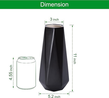 D'vine Dev 11 Inch Matte Black Ceramic Vase, Geometric Handmade Craft Flower Vase with Design Box Packaged, VS-GM-MB-11