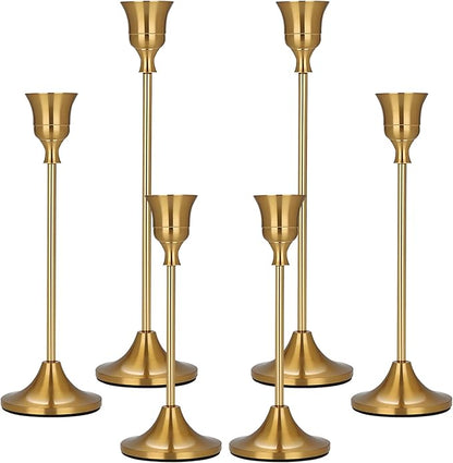 Candle Holder Brass Gold Candlestick Holders Set of 6, Metal Taper Candle Holders for Table Centerpiece Fits 3/4 inch Candles, Tall Candle Stands for Halloween Thanksgiving Christmas