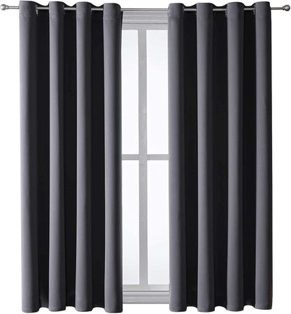 ChrisDowa Grommet Blackout Curtains for Bedroom and Living Room - 2 Panels Set Thermal Insulated Room Darkening Curtains (Dark Grey, 52W x 63L)