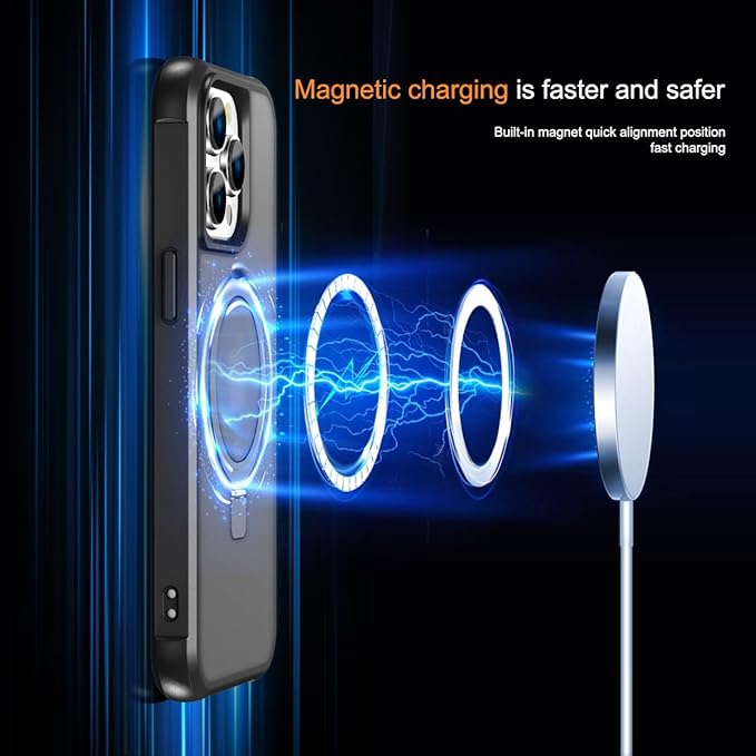 Compatible with iPhone 14 Pro Max Case with Invisible Magnetic O-Ring Stand Military-Grade Translucent Case for iPhone 14 ProMax 6.7" [Compatible with Mag-Safe][Great Grip Feeling], Black