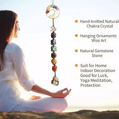 2 Pieces of 7 Chakras Healing Crystals and Tree of Life Wall Hanger Tumbled Gemstones Meditation Hanging Ornament Christmas Tree Memorial Hanging Pendant (Style 4)
