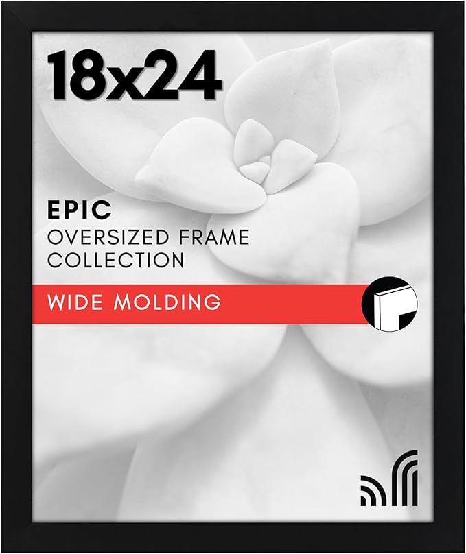 Americanflat 18x24 Poster Frame with Polished Plexiglass - Black Picture Frame - Wide Photo Frames Made of Engineered Wood for Vertical or Horizontal Wall Display - Epic Collection - Black
