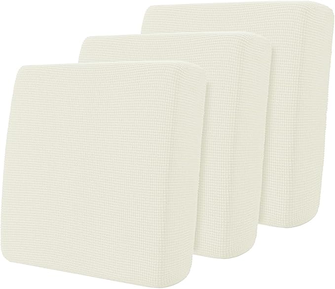 Hokway Stretch Couch Cushion Covers, 3 Piece Individual Sofa Cushion Slipcovers，Jacquard Sofa Seat Slipcover Set, Non-Slip Protector for Cushion (Creamwhite,Small-3PC)