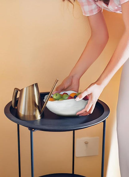 Serene Spaces Living Free-Form Glazed Ceramic Bowl with Sculpted Edge, Decorative Centerpiece for Table Styling, Modern Home Accent for Dining Table Mantel Shelf, 10.5" Diameter & 3.5" Tall