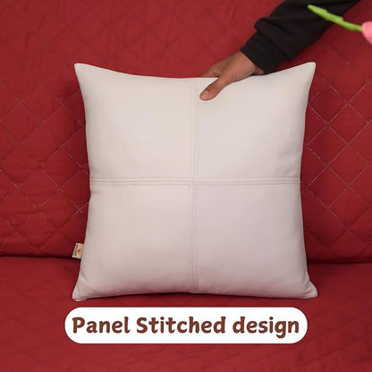 Lambskin Leather Pillow Cover, Hand Panel Stitched Leather Decorative Throw Pillow Covers for Couch Sofa Bed Living Room Garden (16x16 Inches, White Pack of 1)