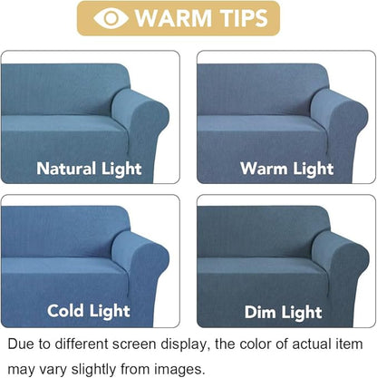 H.VERSAILTEX Stretch Slip Covers for Sofas/Couches Sofa Slipcovers for Living Room Couch Cover 3 Cushion Sofa Feature Thick Checked Jacquard Fabric with Elastic Bottom, Sofa Large - Dusty Blue