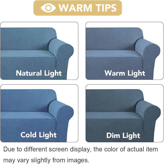 H.VERSAILTEX Stretch Couch Covers for Sofa 1 Piece Slipcovers for Couch and Sofas 3 Seater Couch Cover Feature Thick Checked Jacquard Fabric with Elastic Bottom(Large Sofa 90"-100" Wide, Dusty Blue)