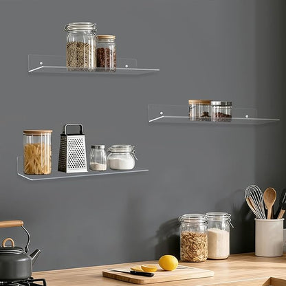 10Pcs Clear Acrylic Floating Shelf, L-Shaped Clear Acrylic Shelf Rectangle Floating Bookshelf Invisible Book Shelves for Bedroom Living Room Bathroom Office Wall, 11.81x4.07Inch
