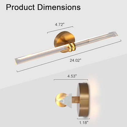 Modern Gold Crystal Picture Light for Wall Hardwired, 24 Inch Dimmable Painting Lights for Wall Art, Vanity, Over Mirror, Paintings, Living Room, Picture Frame (Includes Bulb)