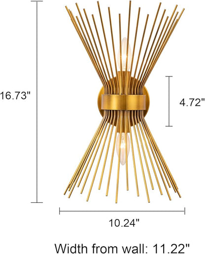 EDISLIVE 2-Bulb Bathroom Vanity Light Mid-Century Modern Starburst Wall Sconce Lamp 11 x 4.7 x 15.8in Wall Light for Hallway Bedroom Bathroom Gold