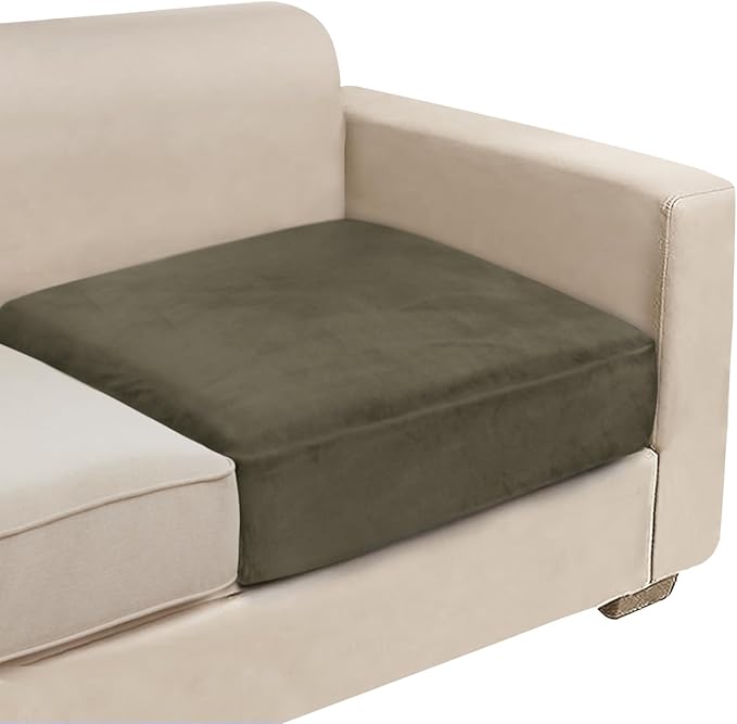 NAISI Couch Cushion Covers 1 Piece Velvet Stretch Sofa Seat Covers or Backrest Covers Soft Individual Couch Covers for Sectional Sofa(1 PC for Seat Cushion or Backrest,Olive Green)