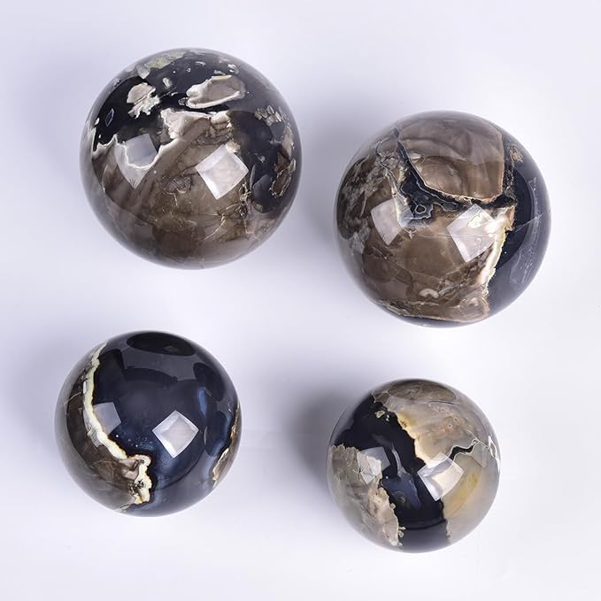 JIC Gem 2.7-3.1 inch(70-80mm) Large Volcanic Agate Crystal Sphere Quartz Crystal Ball with Stand Healing Ornament Witchcraft Meditation Decor