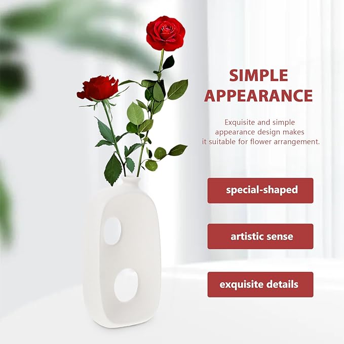 Toyvian 2pcs Ceramic Art Vases Special-Shaped Matte White Decorative Vases for Home Decor Table Centerpieces Flower Arrangements Lightweight Desktop Display