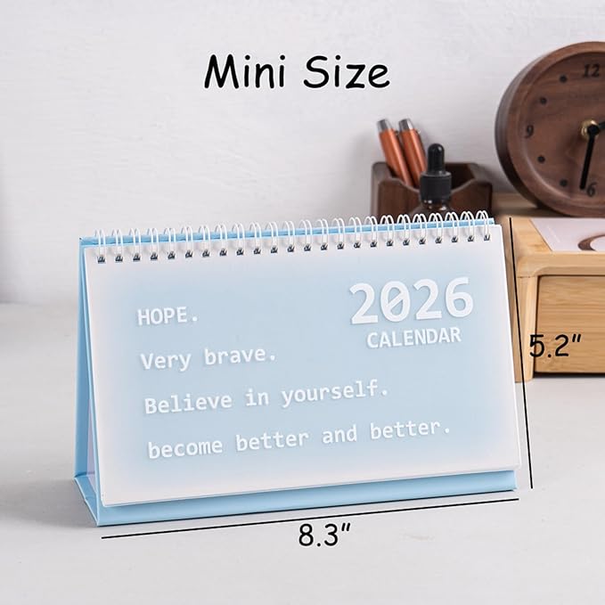 2026 Mini Desk Calendar Home Office School Calendar 8.3" x 5.2" - Blue (Oct. 2025 to Dec. 2026)
