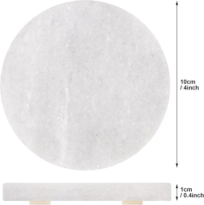White Marble Coasters with Bling Particles, Set of 6 - Natural Marble Stone Drink Coaster with Protective Silicone Feet, 4 inch Diameter, 0.4 inch Thick - Heat-Resistant Coasters for Coffee Table