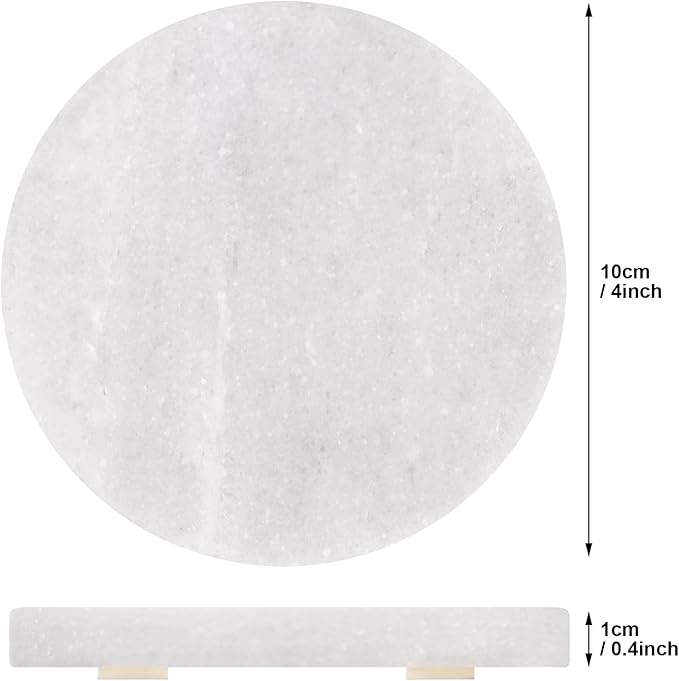 White Marble Coasters with Bling Particles, Set of 4 - Natural Marble Stone Drink Coaster with Protective Silicone Feet, 4 inch Diameter, 0.4 inch Thick - Heat-Resistant Coasters for Coffee Table