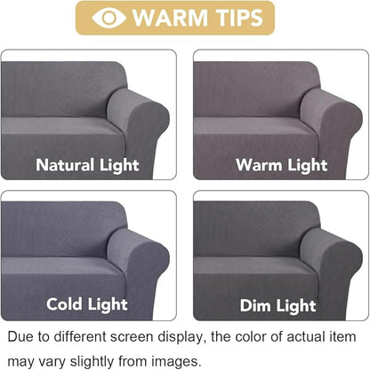 H.VERSAILTEX Stretch Sofa Covers for 3 Cushion Couch Covers Sofa Slipcovers for Living Room Feature Thick Checked Jacquard Fabric with Elastic Bottom, Sofa Large - Grey