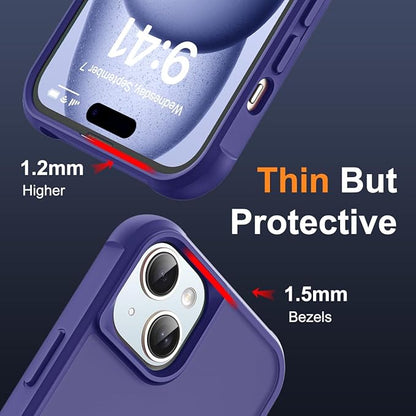 Compatible with iPhone 15 Plus Case with Invisible Magnetic O-Ring Stand Military-Grade Translucent Case for iPhone 15 Plus 6.7" [Compatible with Mag-Safe][Great Grip Feeling], Navy