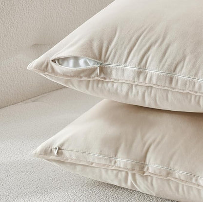 MIULEE Pack of 2 Decorative Christmas Velvet Throw Pillow Covers Soft Pillowcases Solid Square Cushion Case for Winter Sofa Bedroom Car 22x22 Inch Cream White
