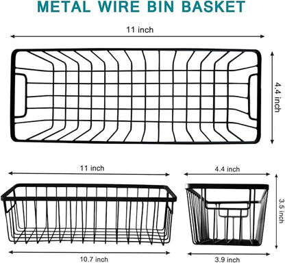 SheeChung Hanging Wall Wire Baskets - Small, 3 Pack - Portable Metal Wall Mount Basket, Farmhouse Rustic Home Food Storage Organizer for Cabinets, Pantry, Closets, Bathroom, Kitchen, Bedroom (Black)