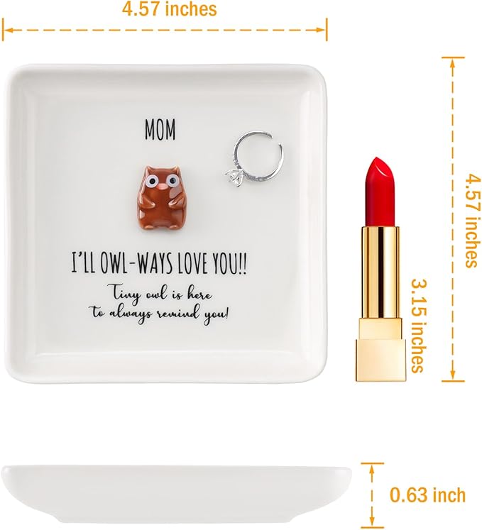 HOME SMILE Sentimental Emotional Reminder Gifts for Mom Jewelry Tray-Owl Ring Dish-Birthday Mothers Day Christmas Mother Gift-I ll awlways Love You