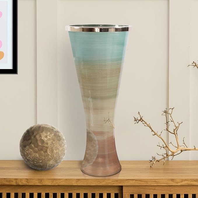 Howard Elliott Multicolor Capri Stripe Flared Glass Vase for Flowers, Modern Abstract Decorative Flared Vase for Weddings, Floral Arrangements & Decoration, Large, 23.75 x 10.5 x 10.5 Inch