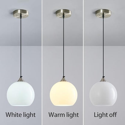 Milky Luster Glass Pendant Lights Kitchen Island Globe Pendant Light Fixtures Modern Pendant Lighting for Bedroom Living Dining Room Light Fixture (7.87 in, 2 Pack)