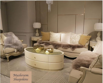 HUAHOO Premium Genuine Sheepskin Rug Camel Real Australia Sheepskin Natural Lambskin Fur Area Rug Seat Covers for Kids Bedroom Sofa Chair Cover Pets Dogs Mat Double Pelt/2' x 6' Mushroom