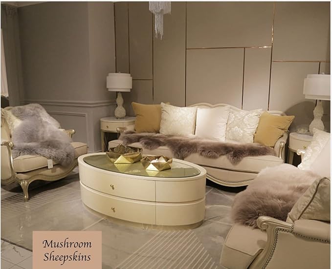 HUAHOO Premium Genuine Sheepskin Rug Real Australia Sheepskin Natural Lambskin Fur Area Rug Seat Covers for Kids Bedroom Sofa Chair Cover Pets Dogs Mat Double Pelt/2' x 3' Mushroom