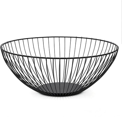HOMQUEN Fruit Basket, Fruit Bowl, Metal Wire Fruit Basket for kitchen, Fruit Bowl for Kitchen Counter, Basket for Fruits, Vegetables, Breads, Snacks, Kitchen Gadgets (Round Short, Black)