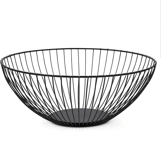 HOMQUEN Fruit Basket, Fruit Bowl, Metal Wire Fruit Basket for kitchen, Fruit Bowl for Kitchen Counter, Basket for Fruits, Vegetables, Breads, Snacks, Kitchen Gadgets (Round Short, Black)