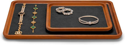 Oirlv Solid Wood Jewelry Tray Jewelry Display Holder Showcase Jewelry Display Organizer (Large, Grey)