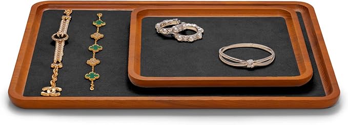Oirlv Solid Wood Jewelry Tray Jewelry Display Holder Showcase Watch Display Organizer (Medium, Grey)
