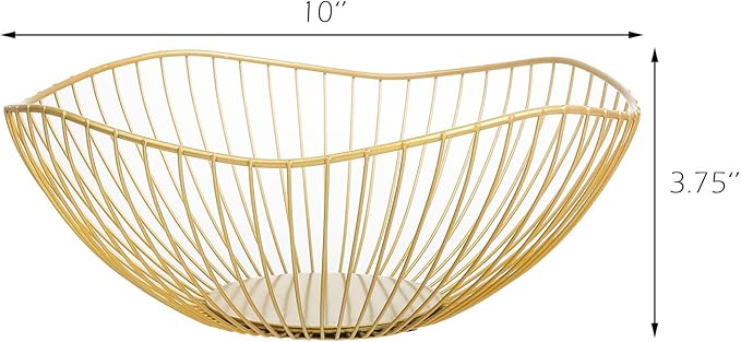 IBWell Classic Style Curved-Edge Modern Creative Stylish Single Tier Dish,Metal Iron Wire Fruit Vegetables Bread Decorative Stand Serving Bowls Basket Holder (Dish) (Gold)